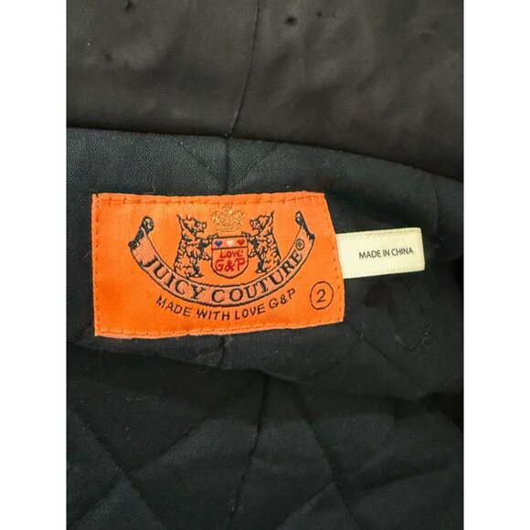 Vintage Juicy Couture Navy Plaid Wool Cashmere Coat Jacket Belted Hooded Size 2 - Picture 8 of 16